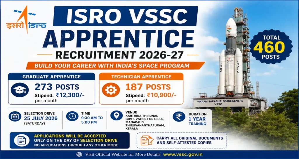 Naukri, Sarkari Job, ISRO Recruitment, Sarkari Result, ISRO Apprentice Recruitment 2026, VSSC Apprentice Recruitment 2026