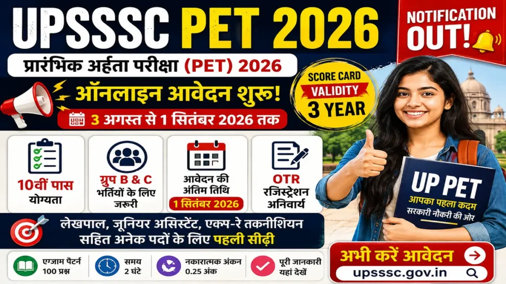 UPSSSC PET 2026 Notification online form OTR registration exam pattern