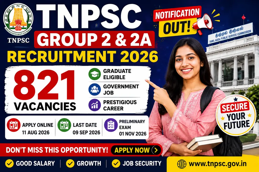 TNPSC Group 2 & 2A Recruitment 2026 notification for 821 vacancies